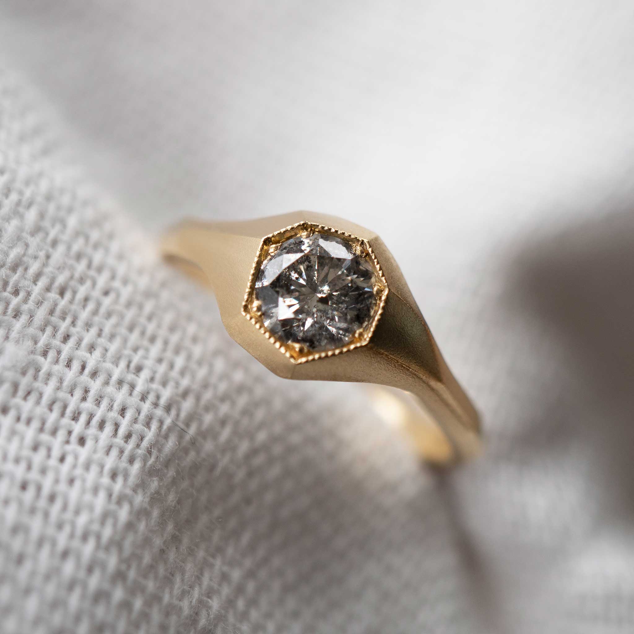 Salt and Pepper Diamond Solitaire Signet Ring